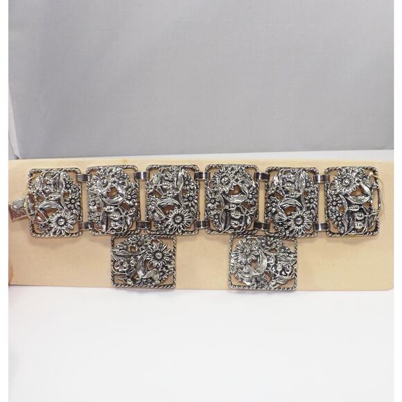 Sarah Coventry Book Chain Floral Bracelet Earrings Set, 1960s, Original Box - Picture 4 of 10